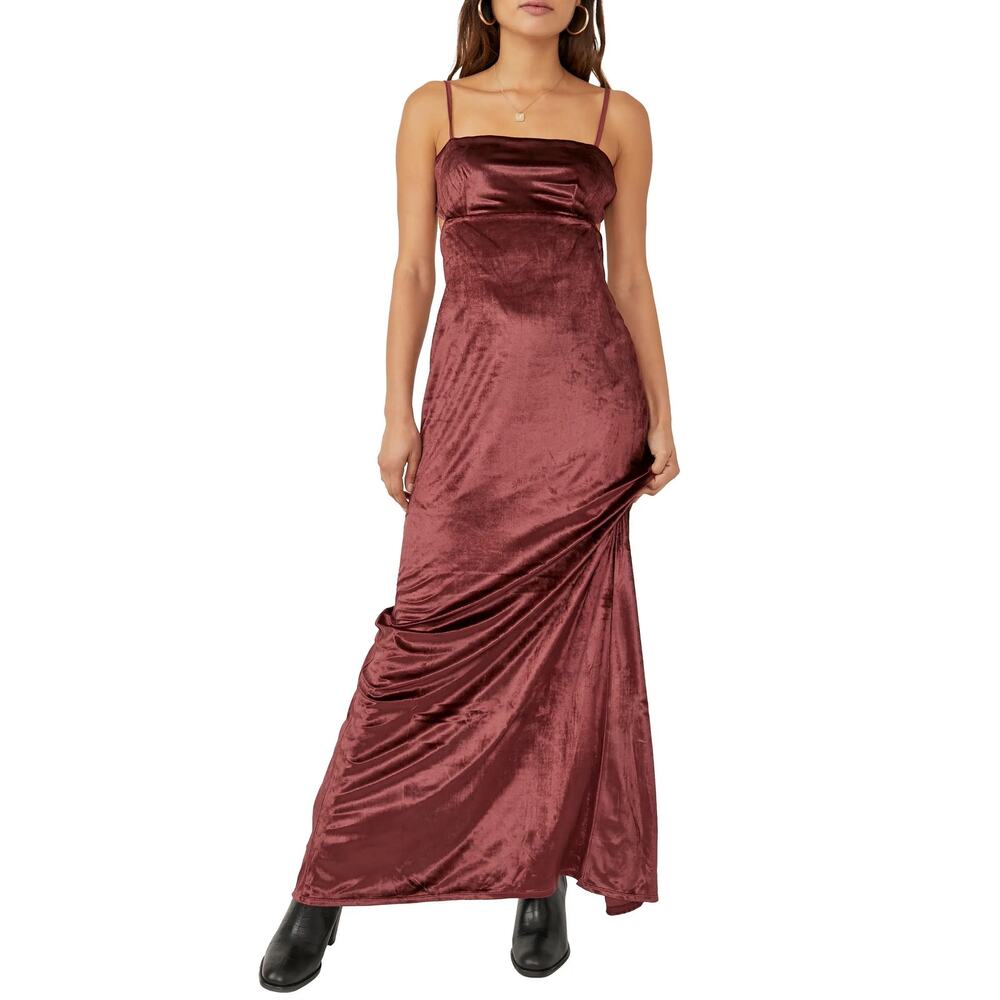 Free People Karlie Double Dare Red Velvet Sleeveless‎ Maxi Dress Size 4 NWT